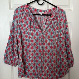 Crown + Ivy Blue and Pink Geometric Blouse, 1X
